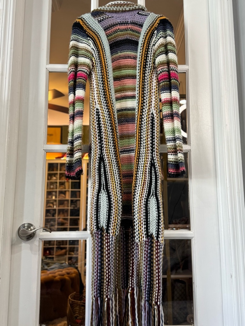 *RARE* Free People Tparty Technicolor Multicolor Knit Long Cardigan w/ fringe - Picture 7 of 14